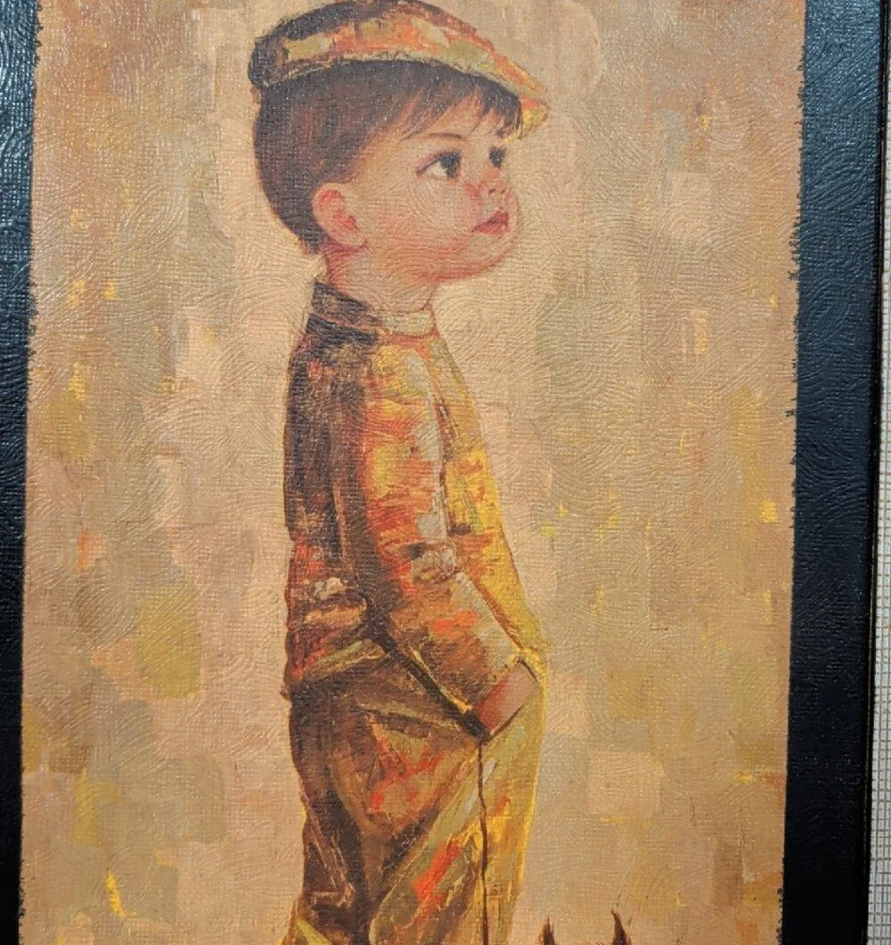 Vintage Style Framed Wall Art Set M  Medeiros Lithograph Children w Pets Dog Cat